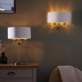 Lacona Highgate 2Lt Indoor Wall Light In Antique Brass Plate & Vintage White Fabric Finish - Lacona Home 