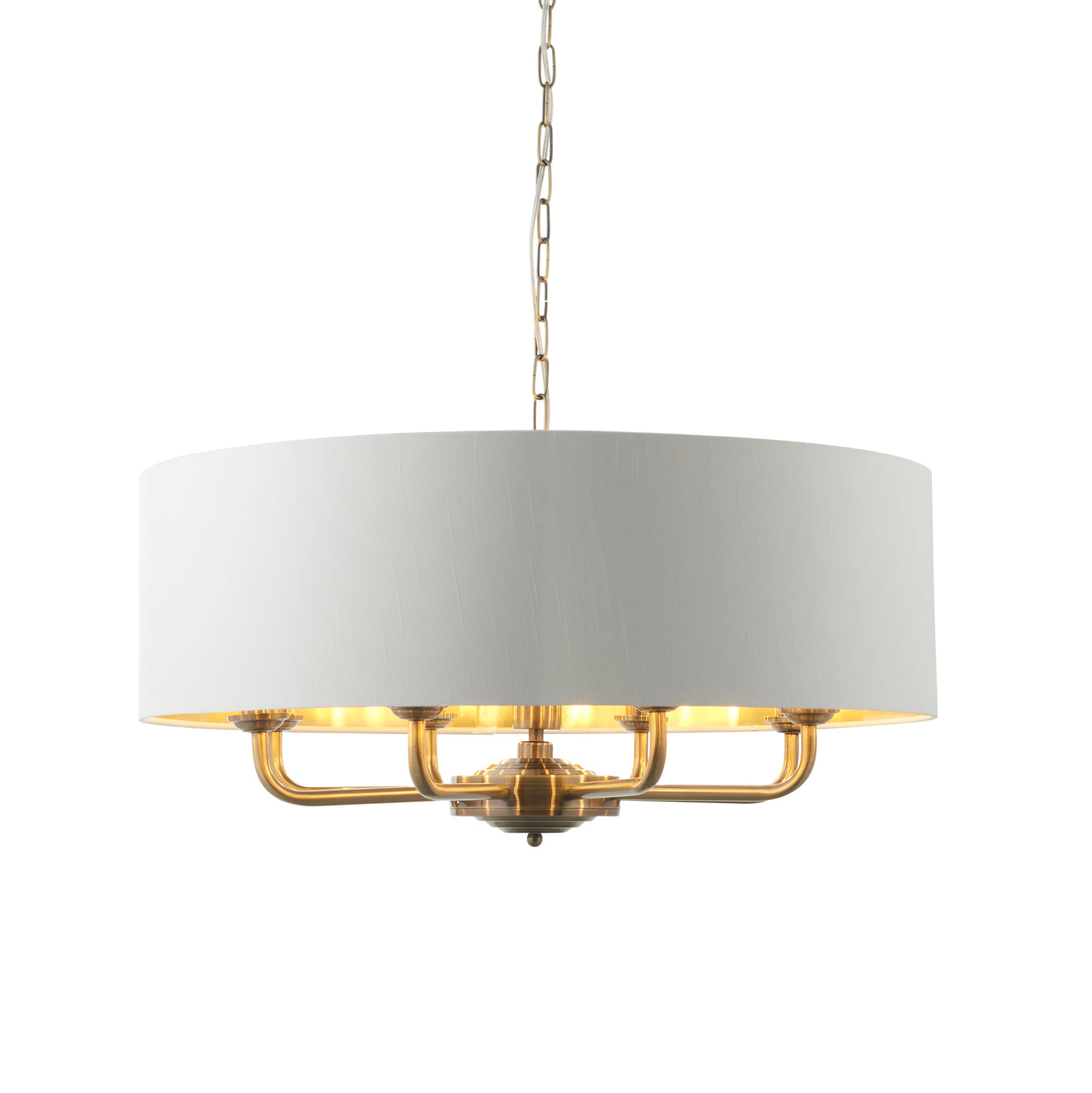 Lacona Highgate 8Lt Indoor Pendant Light In Antique Brass Plate & Vintage White Fabric Finish - Lacona Home 