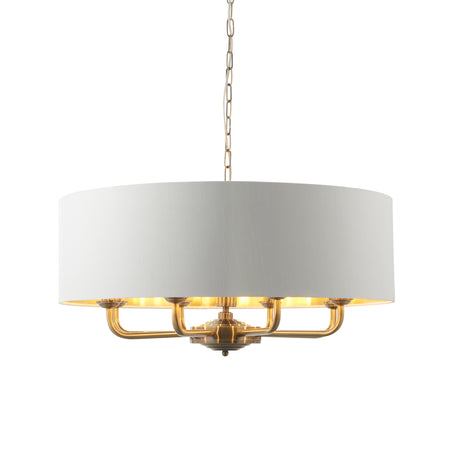 Lacona Highgate 8Lt Indoor Pendant Light In Antique Brass Plate & Vintage White Fabric Finish - Lacona Home 