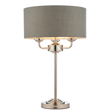 Lacona Highgate 3Lt Indoor Table Lamp In Bright Nickel Plate & Charcoal Fabric Finish - Lacona Home 