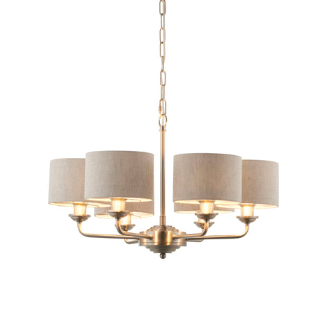 Lacona Highgate 6Lt Indoor Pendant Light In Brushed Chrome Plate & Natural Linen Finish - Lacona Home 