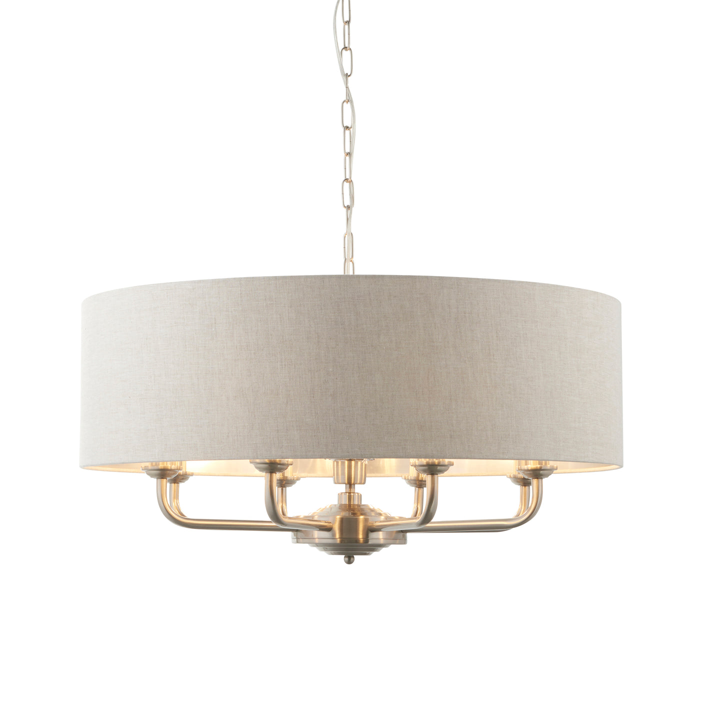 Lacona Highgate 8Lt Indoor Pendant Light In Brushed Chrome Plate & Natural Linen Finish - Lacona Home 