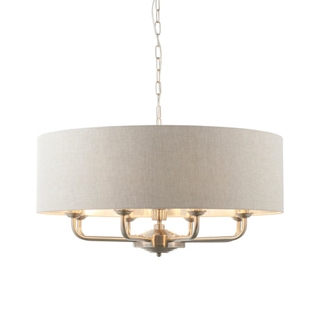 Lacona Highgate 8Lt Indoor Pendant Light In Brushed Chrome Plate & Natural Linen Finish - Lacona Home 