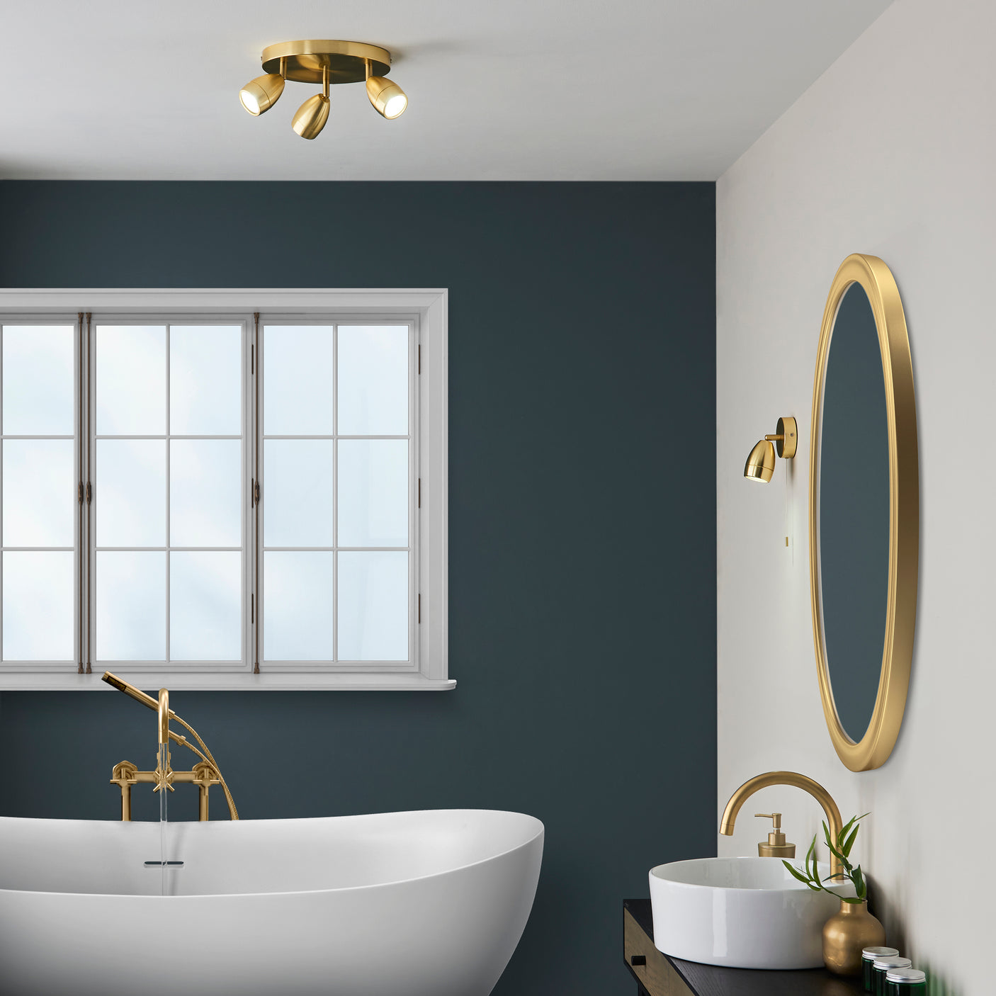 Lacona Harbor 3Lt Bathroom Spot Light In Satin Brass Plate & Clear Glass Finish - Lacona Home 