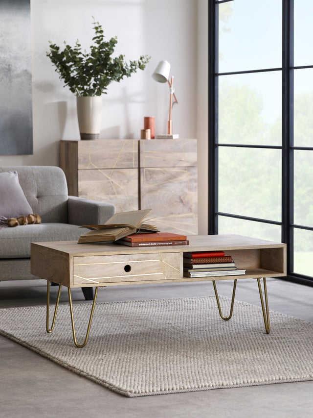 Light Gold Rectangular Coffee Table With Drawer - Lacona Home 