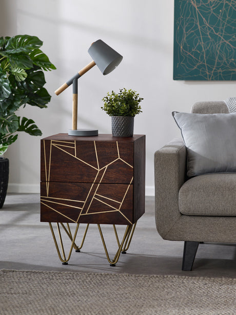 Dark Gold 2 Drawer Side Table - Lacona Home 