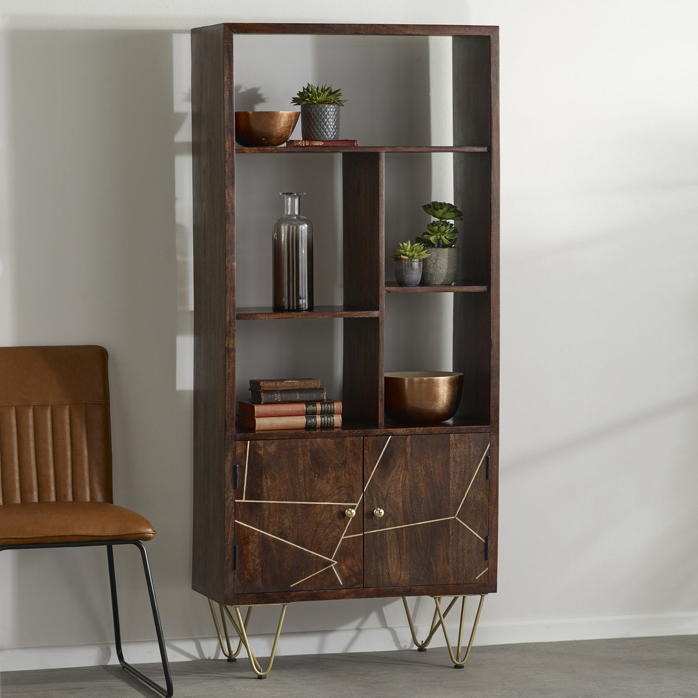 Dark Gold Large Bookcase 2 Door - Lacona Home 