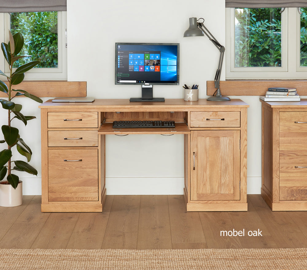 Mobel Oak Twin Pedestal Computer Desk