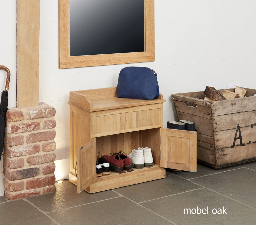 Mobel Oak Shoe Bench with Hidden Storage