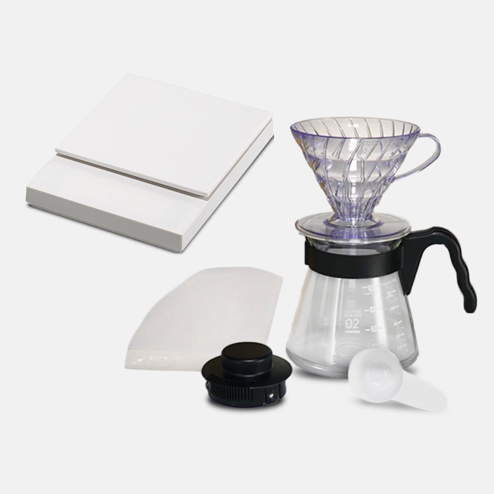 Hario Polaris White and V60 Coffee Dripper and Server Set (Size 02)