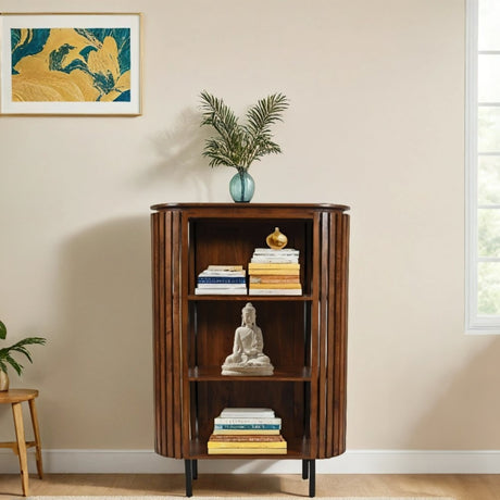 Slatted Mango Wood Bookcase- Medium High - Lacona Home 