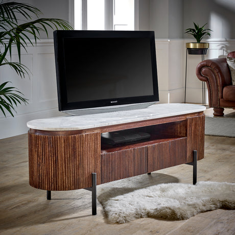 Opal Mango Wood Tv Cabinet With Marble Top & Metal Legs - Lacona Home 