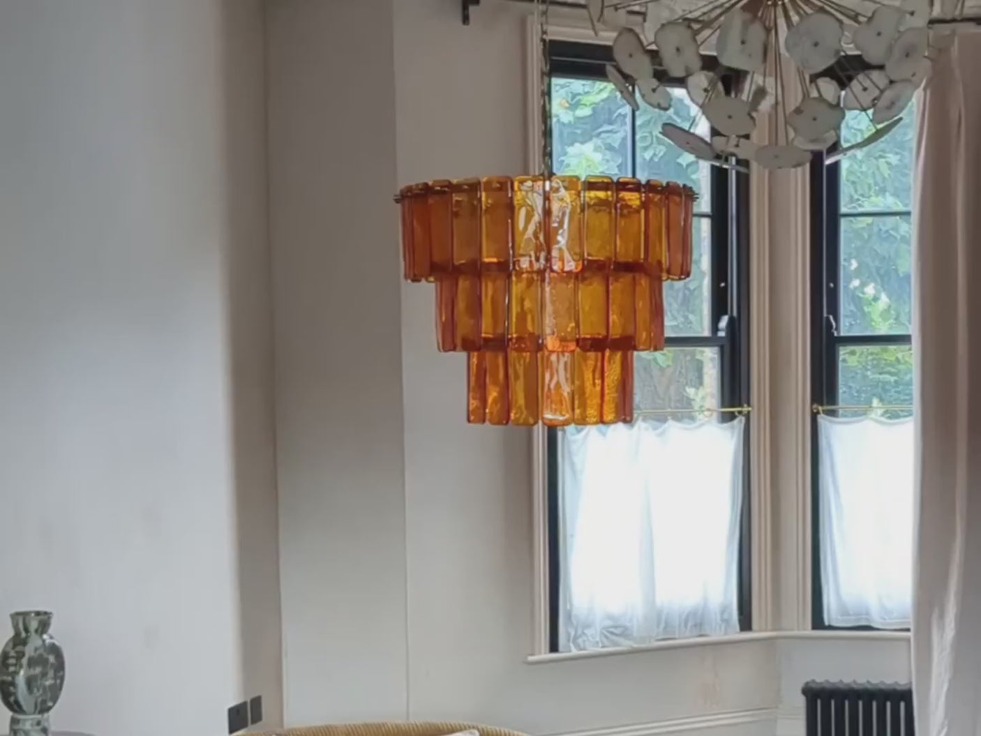 houseof. Amber Glass Lady Fingers Chandelier in Brass & Amber